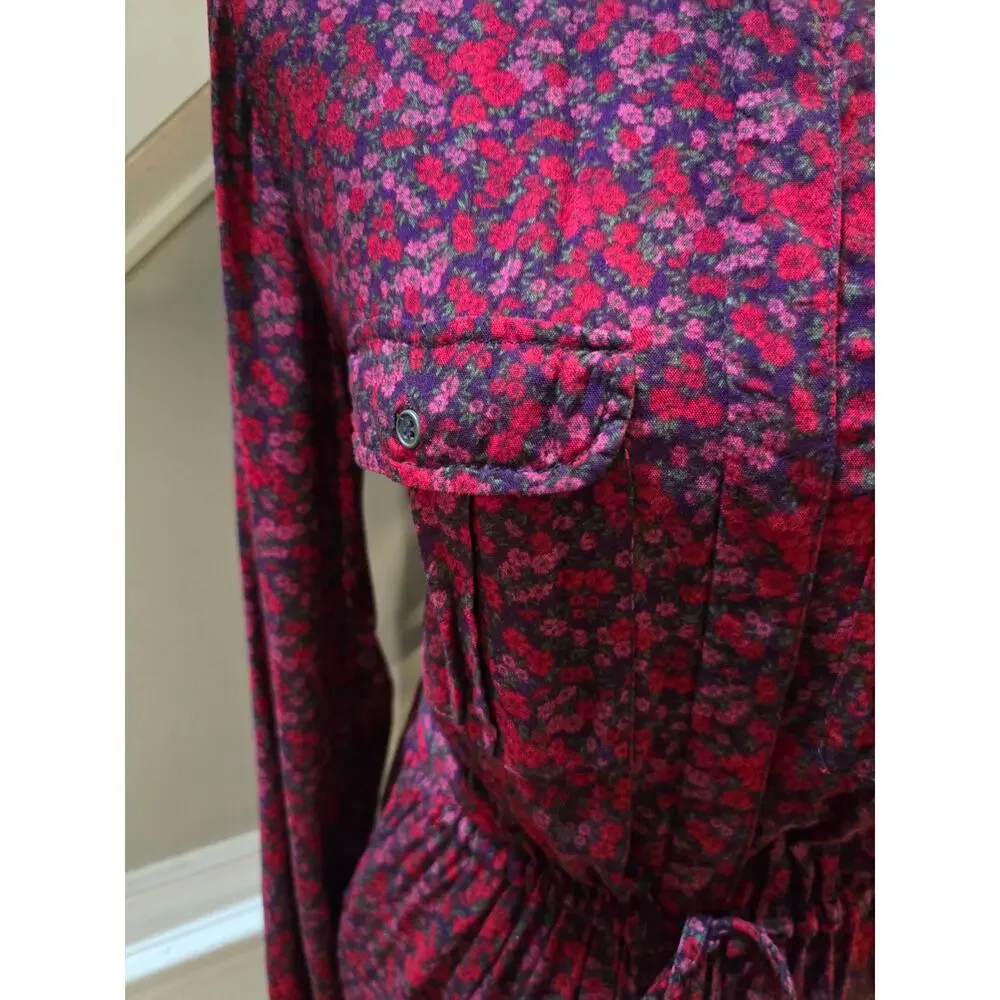 H&M Floral Shirt Dress Women's Size 10 Multicolor Collard Long Sleeves - Picture 4 of 14